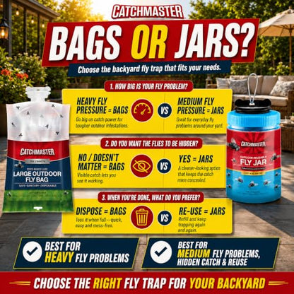 Catchmaster Disposable Outdoor Fly Trap, 2 Hanging Bags with Lure