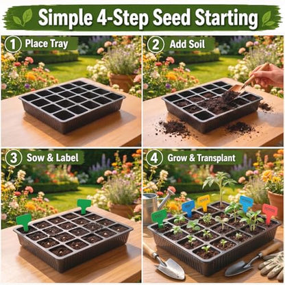 Square Nursery Pots 2 Layers with Drainage, 100 Cell Seeding Tray, 5 Packs