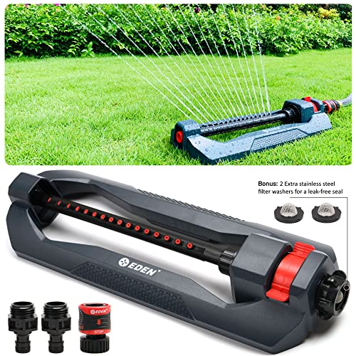 Eden 96213 Essential Turbo Oscillating Water Sprinkler,Covers Up to 3,600 sq. ft.,16 Nozzles,Weighted Base,Adjustable Range,Quick Connect Bundle,Dark Grey,Red,Silver,(Pack of 12) - size: 16 Nozzles (Pack of 12)