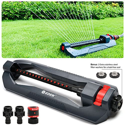 Eden 96213 Essential Turbo Oscillating Water Sprinkler,Covers Up to 3,600 sq. ft.,16 Nozzles,Weighted Base,Adjustable Range,Quick Connect Bundle,Dark Grey,Red,Silver,(Pack of 12) - size: 16 Nozzles (Pack of 12)