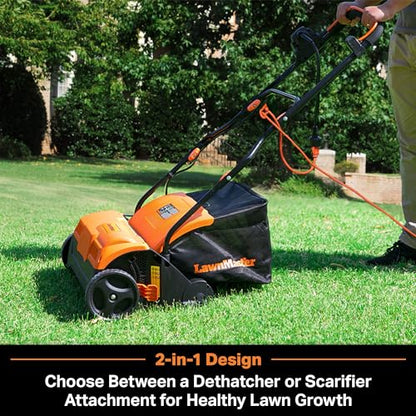 LawnMaster GVB1316 Electric 16” 13 Amp Dethatcher and Scarifier with 12 Gallon Collection Bag - color: 16-Inch-Orange/Black