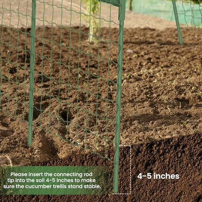 Cucumber Trellis, Metal Garden Arch Trellis for Raised Bed, 63 x 48inch U-Shape Garden Trellis for Climbing Plants Outdoor, Vegetables Fruit Plant Support with Netting, Gardening Supplies (Green) - size: 63 x 48 inch