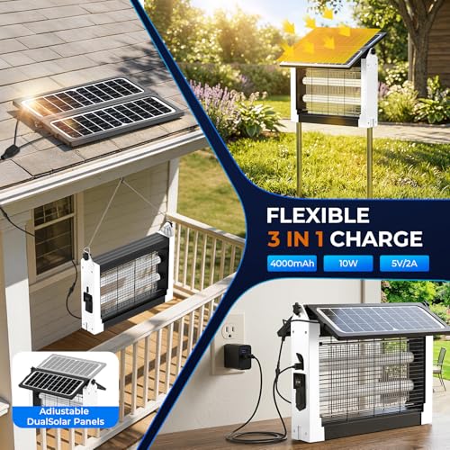 Solar Bug Zapper, 4500V Mosquito Zapper Waterproof for Patio - color: White