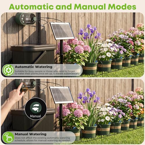 Solar Drip Irrigation System Kit, Auto Plant Waterer for 15 Pots - color: 307 + 1 bucket + 10 flowerpots