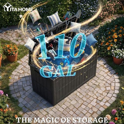 YITAHOME 110 Gallon Outdoor Deck Box - color: Black, size: 110 Gallon