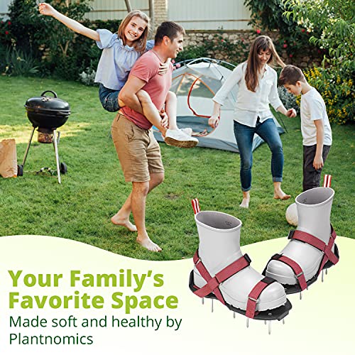 Lawn Aerator Shoes with Hook-and-Loop Straps, Pre-Assembled, Fully Adjustable, One-Size-Fits-All – Lawn and Garden Tool Reduces Thatch, Revives Soil Health (Maroon)