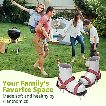 Lawn Aerator Shoes with Hook-and-Loop Straps, Pre-Assembled, Fully Adjustable, One-Size-Fits-All – Lawn and Garden Tool Reduces Thatch, Revives Soil Health (Maroon)