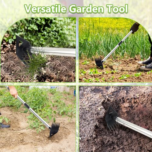 Weed Puller Tool with Long Handle, Hoe Garden Tool & Weed Rake for Weeding - color: Black