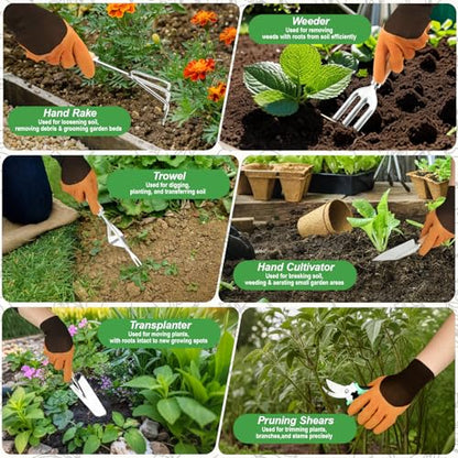 Gardening Tool Set with Tote Bag Heavy-Duty Garden Tools Gift for Beginning