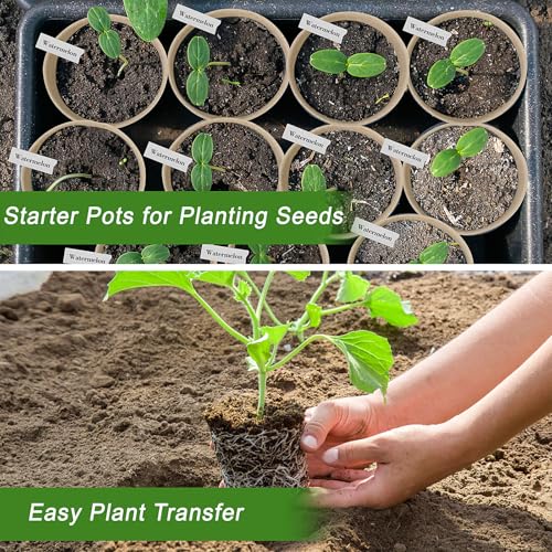 Peat Pots, 60 Pack Plant Starter Round Nursery Pot with Drainage Holes, Garden Germination Seedling Pots with 30 Plant Labels (4 Inch) - size: 4 Inch