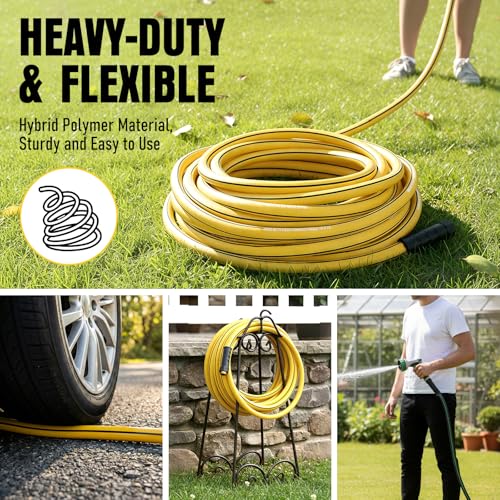 Heavy Duty Garden Hose 50ft, NON-EXPANDABLE Flexible Water Hose, Kink Resistant Lightweight Hybrid Hose, Leakproof Hose Male to Female Fittings - color: Black+Yellow, size: 50ft