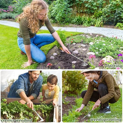 3 Pack Weed Puller Tool, Stainless Steel Crack Weeder Tool, Uprooting Weeding Tool, Paving Brick Moss Removal, L-Shape Gardening Crack Sickle Lawn Edger and Driveway Weeding Tools Gardening