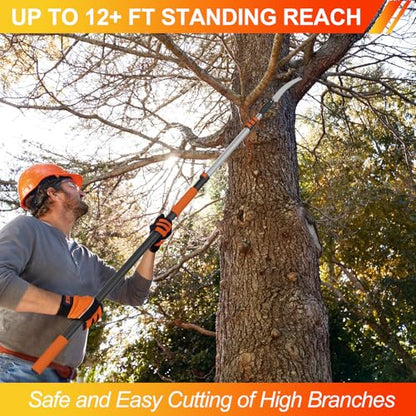 LAANPOLE 20FT Pole Saw, Telescoping Tree Trimmer with 3-12FT Extension Pole, Manual Branches Pruner for Backyard, Orange - size: 12FT