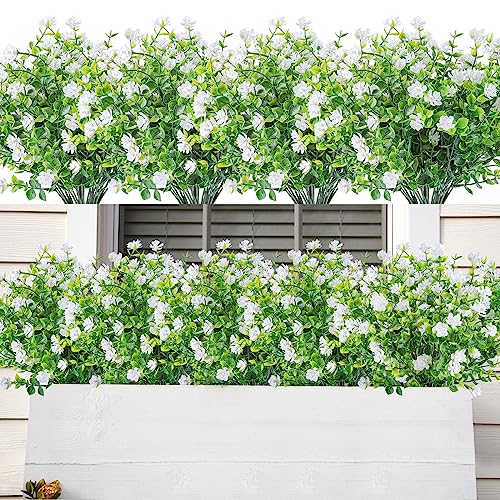 AmyHomie 20 PCS Artificial Flowers for Outdoors, UV Resistant Fake Plants - color: White-eucalyptus, size: 20