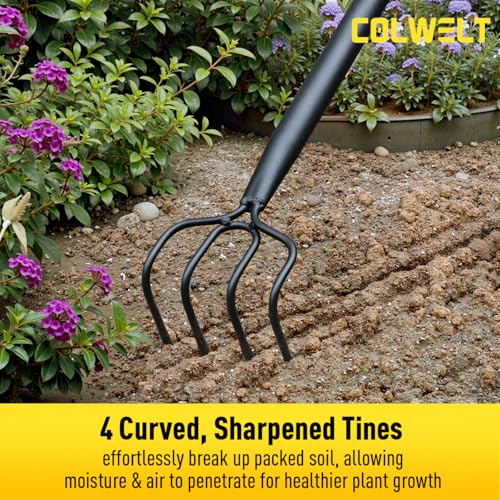 Colwelt 4 Tine Cultivator Rake 59'', 4 Prong Claw Garden Rake Long Handle