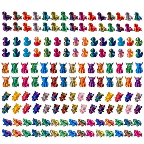 150pcs Mini 3D Printed Animals Tiny Animals Plastics Figures Miniature Little Small Ducks, Frogs, Turtles, Yaks Figurines Bulk for Micro Fairy Garden Landscape Accessories Hide Crafts Decor Aquarium - color: 150p-animals