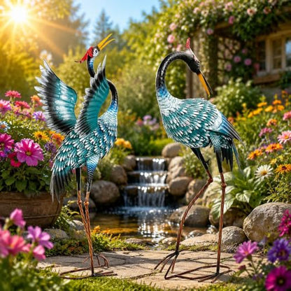 36.8" Metal Crane Statue, Blue Heron Decor Handcrafted - color: 36" - Gradient Sky Blue