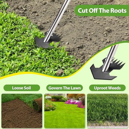 CAROD Hoe Garden Tool, Scuffle Garden Hoe for Weeding with 30-60 Inch Steel Long Handle, Dual Use Sharp Gardening Hula Hoe, Adjustable Rocket Shaped Weed Remover Action Hoe