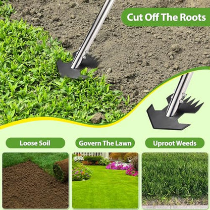 CAROD Hoe Garden Tool, Scuffle Garden Hoe for Weeding with 30-60 Inch Steel Long Handle, Dual Use Sharp Gardening Hula Hoe, Adjustable Rocket Shaped Weed Remover Action Hoe