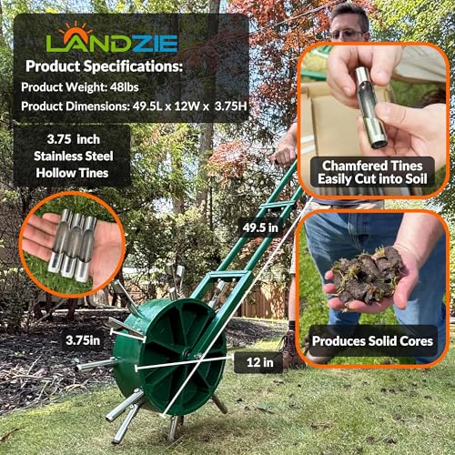 Landzie - Rolling Lawn Aerator Duo, Manual Core Plug Aerator - size: Duo