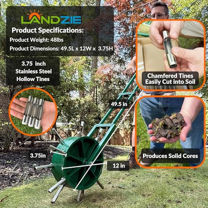 Landzie - Rolling Lawn Aerator Duo, Manual Core Plug Aerator - size: Duo