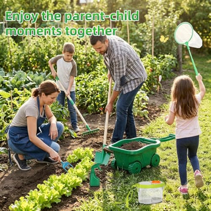 16Pcs Kids Gardening Tools,2-in-1 Kids Garening Wheelbarrow Toys - color: Dark green