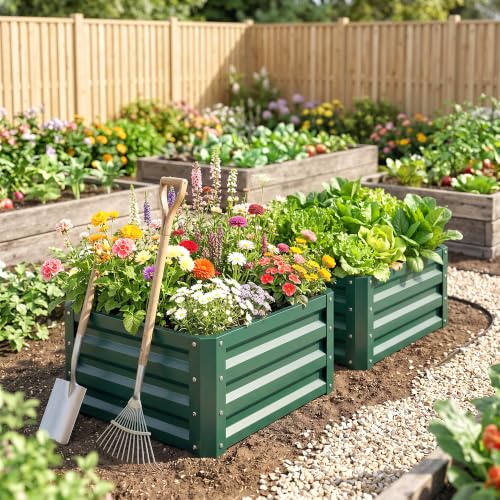 Outsunny 2 Piece 2' x 2' x 1' Galvanized Raised Garden Bed, Green - color: Green