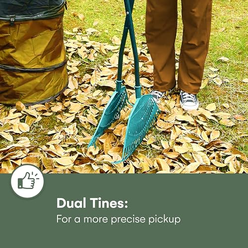 2wayz | Garden Leaf Grabber - Leaf Picker Removal Tools - Garden Leaf Scoops - Leaves Collector with Curved Claws - Strong Steel Handles - Lawn Rake Tool - 35'' x 20'' (Green)