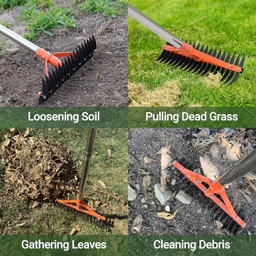 62.5 Inch Thatch Rake for Lawns 18 Sharp Tempered Spring Steel Tines - style: Thatch Rake