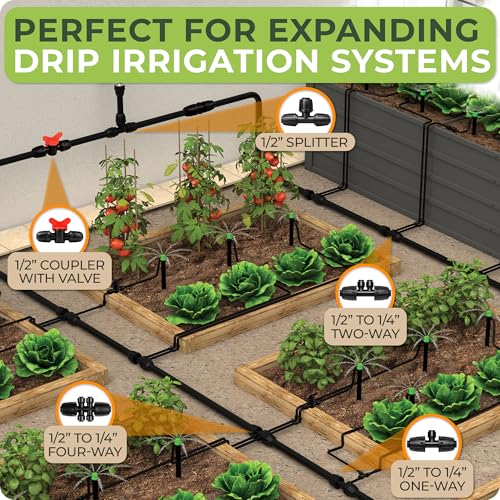 CARPATHEN 1/4" Tee Connectors for Quick Connect Drip Irrigation System Part