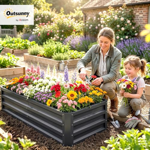 Outsunny 4' x 2' x 1' Galvanized Raised Garden Bed, Gray - color: Gray, size: 4' x 2' x 1'