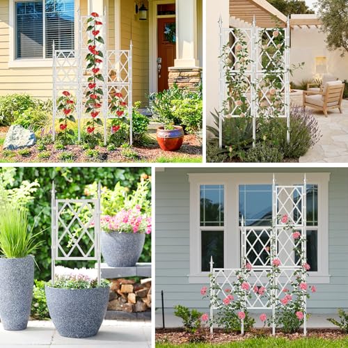63 Inch Garden Trellis Support Fence Metal Lattice Climbing Frame White - color: White