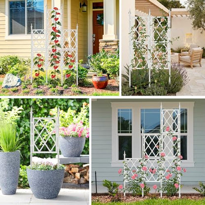 63 Inch Garden Trellis Support Fence Metal Lattice Climbing Frame White - color: White