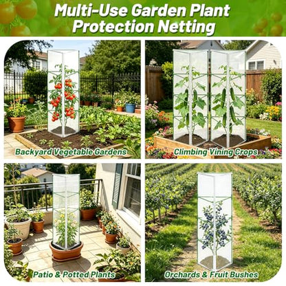 3Pcs 67"x12.6"x12.6" Garden Bird Netting for Triangle Tomato Cage - size: Triangle Cage Covers（Cover Only）