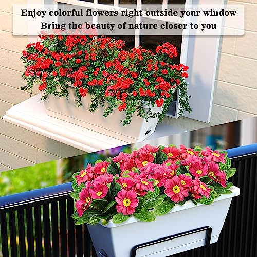 8pcs Rectangle Window Boxes Planters, 17 Inches Long Window Sill Planter Box Outdoor, Plastic Rectangular Window Flower Herb Pots Indoor with Drainage Holes and Trays for Garden Windowsill Light Grey - color: Light Grey