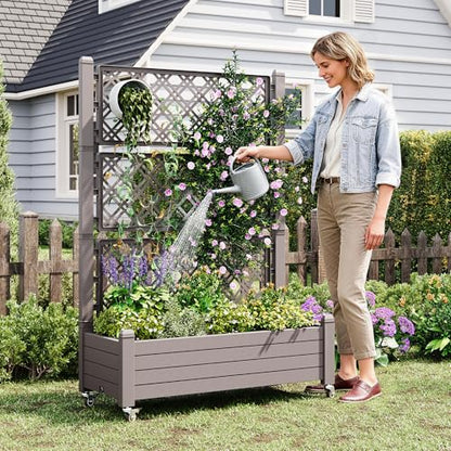 Elevated Raised Garden Bed with Wheels,Planter Box,Gray-61.2" h - color: Gray, size: 61.2"h
