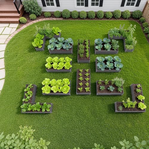 Anleolife 12-Bed Rectangle & L-Shaped Raised Garden Bed Set, Quartz Grey - color: Grenst-grey, size: Set of 12