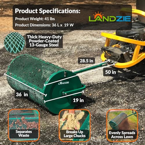 LANDZIE - Compost Spreader 36 Inch, Peat Moss & Top Soil Roller - size: 36 Inches