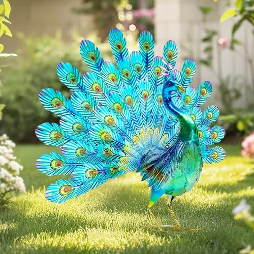 27.5" Peacock Garden Decor, Metal Yard Decorations Outdoor - color: 27.5"h-glossy Green Peacock