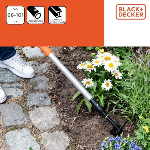 BLACK+DECKER Cultivator - Garden Rake and Hoe - Adjustable Length 66-101 cm - Cultivating and Weeding - Carbon Steel Head