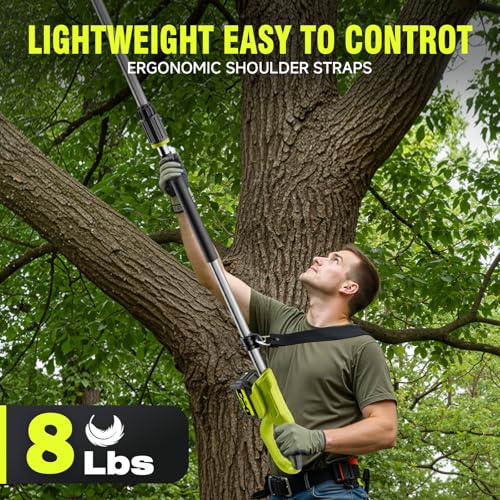 Alloyman Cordless Pole Saw 20V, 8" Chainsaw, Reach Up to 15 FT, 2 Batteries
