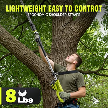 Alloyman Cordless Pole Saw 20V, 8" Chainsaw, Reach Up to 15 FT, 2 Batteries