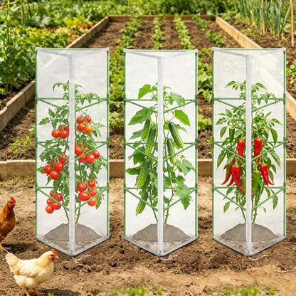 3Pcs 67"x12.6"x12.6" Garden Bird Netting for Triangle Tomato Cage - size: Triangle Cage Covers（Cover Only）