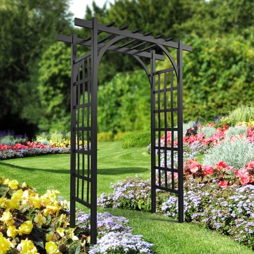 VINGLI Garden Arbor, PVC Wedding Arch for Ceremony Party, Garden Trellis for Climbing Plants Outdoor, Arch Backdrop Stand for Garden, Backyard, Wedding, Lawn (Black) - color: Black