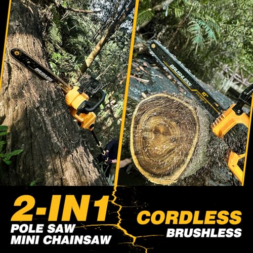 2-IN-1 Cordless 10-Inch Pole Saw & Chainsaw Compatible with DEWALT 20V MAX* Battery, Total Reach of Max 14.5ft, Electric Pole Saw for Tree Trimming Pruning (Tool Only-Battery & Charger not included)