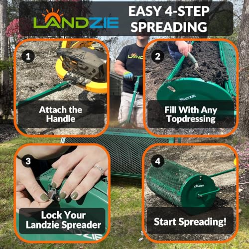 LANDZIE - Compost Spreader 36 Inch, Peat Moss & Top Soil Roller - size: 36 Inches