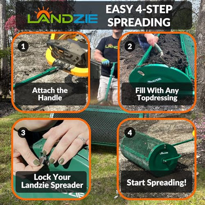LANDZIE - Compost Spreader 36 Inch, Peat Moss & Top Soil Roller - size: 36 Inches