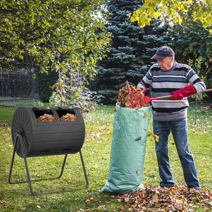 Vixzen Compost Tumbler Outdoor,38 Gallon Dual Chamber Compost Bin,Easy-Turn,Lockable Inlet,Rotating Compost Bin for Garden, Kitchen, and Yard Waste,Black - color: Black