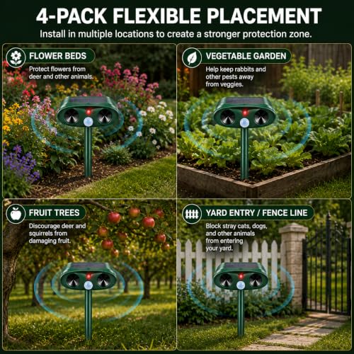 2026 Upgraded 4-Pack Solar Ultrasonic Animal Repellent Outdoor for Yard