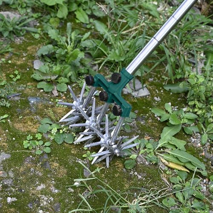 BARAYSTUS Rotary Cultivator Garden Rotary Tiller Adjustable Stainless Steel Poles Hand Tiller for Soil Mixing or Reseeding Grass Lawn Tiller Total Length 57 Inch - color: green